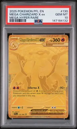 2025 POKEMON PHANTASMAL FLAMES MEGA HYPER RARE #130 MEGA CHARIZARD X EX PSA 10 - Image 1