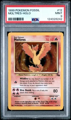 1999 POKEMON FOSSIL #12 MOLTRES-HOLO PSA 9 - Image 1