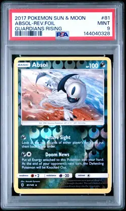 2017 POKEMON SUN & MOON GUARDIANS RISING #81 ABSOL-REVERSE FOIL PSA 9 - Image 1