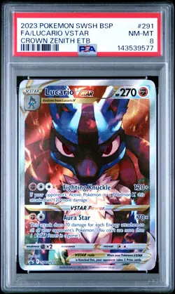 2023 POKEMON SWSH BLACK STAR PROMO #291 FULL ART/LUCARIO VSTAR PSA 8 - Image 1