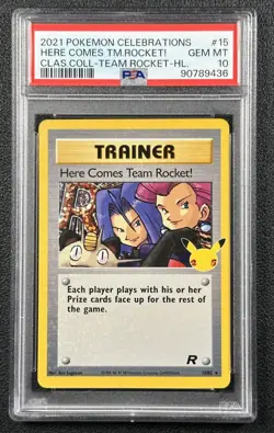 HERE COMES TEAM ROCKET! PSA 10 2021 POKEMON CELEBRATIONS #15/82 CLASSIC COLL 436 - Image 1