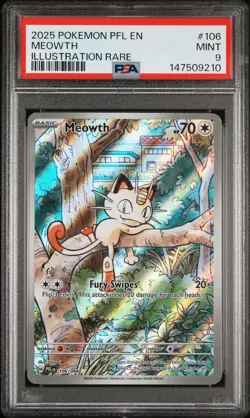 2025 POKEMON PFL EN-PHANTASMAL FLAMES ILLUSTRATION RARE #106 MEOWTH PSA 9 - Image 1