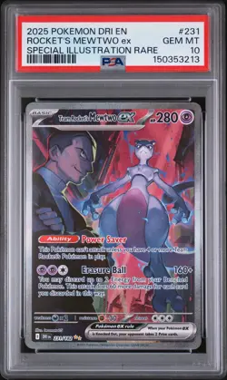 2025 POKEMON DRI SPECIAL ILLUSTRATION RARE #231 TEAM ROCKET'S MEWTWO EX PSA 10 - Image 1