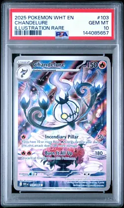 2025 POKEMON WHT EN-WHITE FLARE ILLUSTRATION RARE #103 CHANDELURE PSA 10 - Image 1