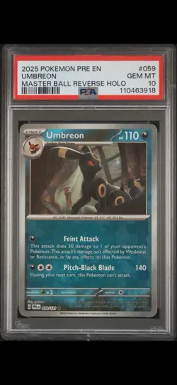 2025 POKEMON PRE EN-PRISMATIC EVOLUTIONS MASTER BALL REVERSE HOLO UMBREON PSA 10 - Image 1