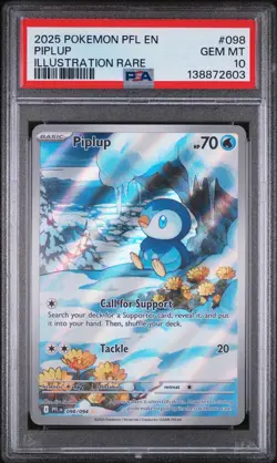 2025 POKEMON PFL EN-PHANTASMAL FLAMES ILLUSTRATION RARE #098 PIPLUP PSA 10 - Image 1