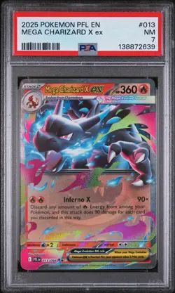 2025 POKEMON PFL EN-PHANTASMAL FLAMES #013 MEGA CHARIZARD X EX PSA 7 - Image 1