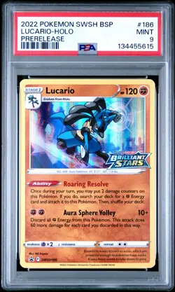 2022 POKEMON SWSH BLACK STAR PROMO PRERELEASE #186 LUCARIO-HOLO PSA 9 - Image 1