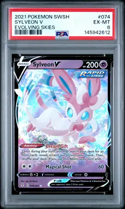 2021 POKEMON SWORD & SHIELD EVOLVING SKIES #074 SYLVEON V PSA 6 - Image 1