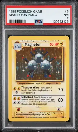 1999 POKEMON BASE SET UNLIMITED #9 MAGNETON-HOLO PSA 7 - Image 1