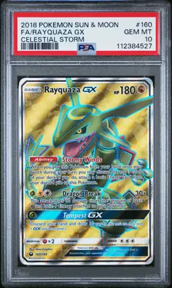 2018 POKEMON SUN & MOON CELESTIAL STORM #160 FULL ART/RAYQUAZA GX PSA 10 - Image 1