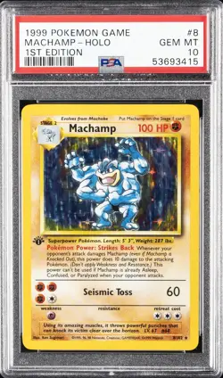 1999 POKEMON BASE SET 1ST EDITION #8 MACHAMP-HOLO PSA 10 - Image 1