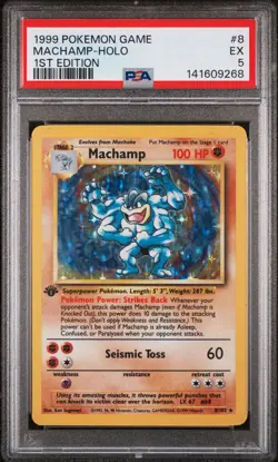 1999 POKEMON BASE SET 1ST EDITION #8 MACHAMP-HOLO PSA 5 - Image 1