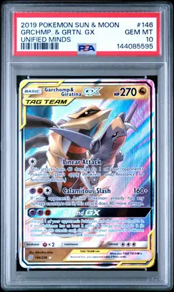 2019 POKEMON SUN & MOON UNIFIED MINDS #146 GARCHOMP & GIRATINA GX PSA 10 - Image 1