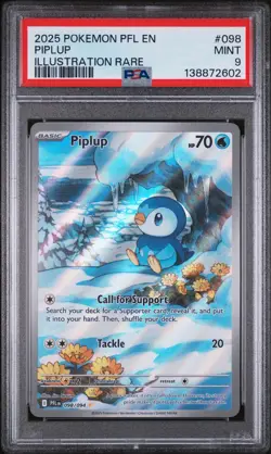 2025 POKEMON PFL EN-PHANTASMAL FLAMES ILLUSTRATION RARE #098 PIPLUP PSA 9 - Image 1