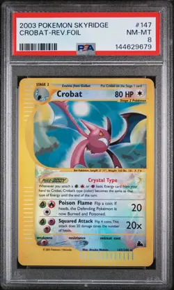 New Cert Crobat 147/144 Reverse Holo Skyridge 2003 PSA 8 NM-MT Crystal Pokemon - Image 1