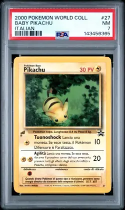 2000 POKEMON PIKACHU WORLD COLLECTION ITALIAN #27 BABY PIKACHU PSA 7 - Image 1