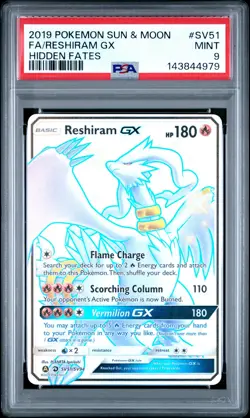 2019 POKEMON SUN & MOON HIDDEN FATES #SV51 FULL ART/RESHIRAM GX PSA 9 - Image 1