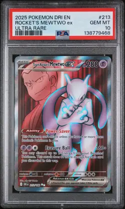2025 POKEMON DESTINED RIVALS ULTRA RARE #213 TEAM ROCKET'S MEWTWO EX PSA 10 - Image 1