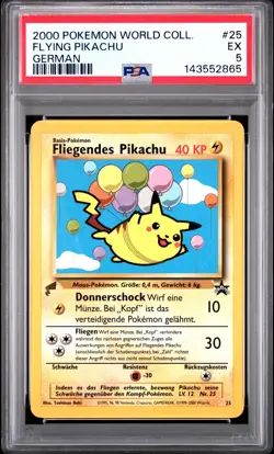 2000 POKEMON PIKACHU WORLD COLLECTION GERMAN #25 FLYING PIKACHU PSA 5 - Image 1