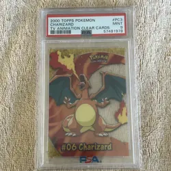 2000 TOPPS POKEMON TV ANIMATION CLEAR CARDS #PC3 CHARIZARD PSA 9 - Image 1
