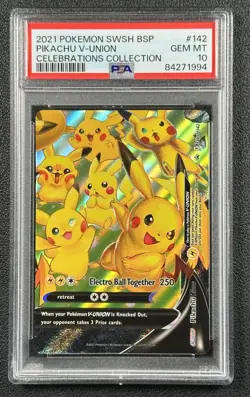 PIKACHU V-UNION PSA 10 2021 POKEMON SWSH BSP #SWSH142 CELEBRATIONS COLL 994 - Image 1