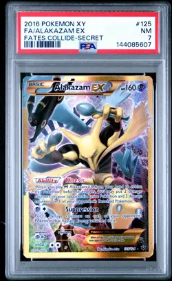 2016 POKEMON XY FATES COLLIDE SECRET #125 FULL ART/ALAKAZAM EX PSA 7 - Image 1
