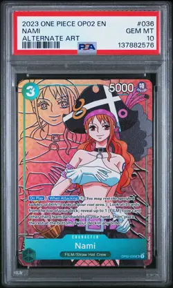 2023 ONE PIECE OP02-PARAMOUNT WAR ALTERNATE ART #036 NAMI PSA 10 - Image 1