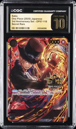 2025 ONE PIECE JAPANESE 3RD ANNIV SET SECRET RARE #OP07-118 SABO CGC 10 PRISTINE - Image 1