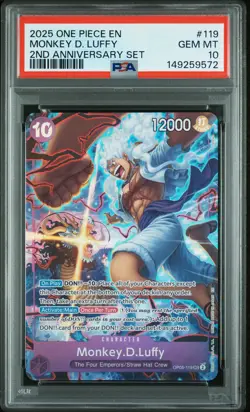 2025 ONE PIECE ENGLISH VERSION 2ND ANNIVERSARY SET #119 MONKEY D. LUFFY PSA 10 - Image 1