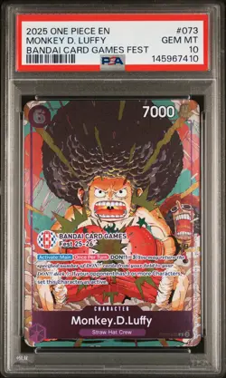 2025 ONE PIECE PROMOS BANDAI CARD GAMES FEST #073 MONKEY D. LUFFY PSA 10 - Image 1