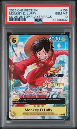 2025 ONE PIECE CHAMPIONSHIP 25-26 TOP PLAYER PACK #109 MONKEY D. LUFFY PSA 10 - Image 1