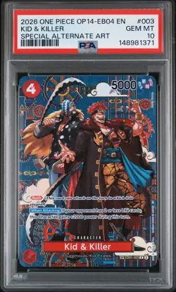 2026 ONE PIECE THE AZURE SEA'S SEVEN SPECIAL ALT ART #003 KID & KILLER PSA 10 - Image 1