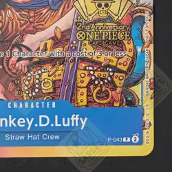 Monkey.D.Luffy (2nd Anniversary Stamped Promo) P-043 - One Piece TCG English NM - Image 5