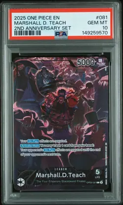 2025 ONE PIECE ENGLISH VERSION 2ND ANNIVERSARY SET #081 MARSHALL D. TEACH PSA 10 - Image 1
