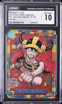 2025 ONE PIECE JPN PC: ONE PIECE DAY'25 -PROMO MONKEY D. LUFFY CGC 10 GEM MINT - Image 1