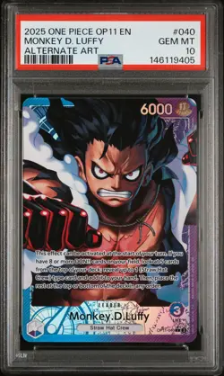 2025 ONE PIECE OP11-A FIST OF DIVINE SPEED ALTERNATE ART MONKEY D. LUFFY PSA 10 - Image 1