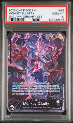 2025 ONE PIECE ENGLISH VERSION 2ND ANNIVERSARY SET #061 MONKEY D. LUFFY PSA 10 - Image 1