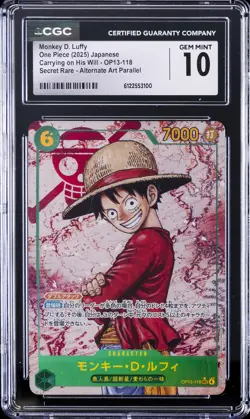 2025 ONE PIECE JPN CARRYING ON HIS WILL SR ALT ART MONKEY D. LUFFY CGC 10 GM - Image 1