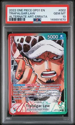 2022 ONE PIECE OP01-ROMANCE DAWN ALTERNATE ART-ERRATA #002 TRAFALGAR LAW PSA 10 - Image 1