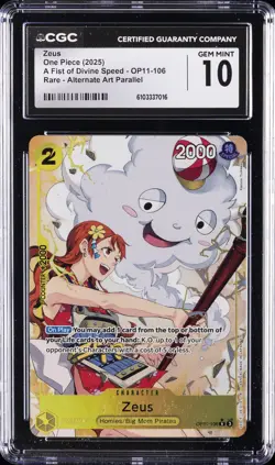 2025 ONE PIECE A FIST OF DIVINE SPEED RARE ALTERNATE ART ZEUS CGC 10 GEM MINT - Image 1
