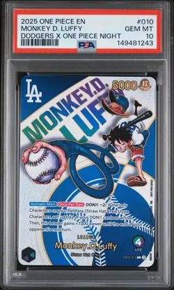 2025 ONE PIECE PROMOS DODGERS X ONE PIECE NIGHT #010 MONKEY D. LUFFY PSA 10 - Image 1