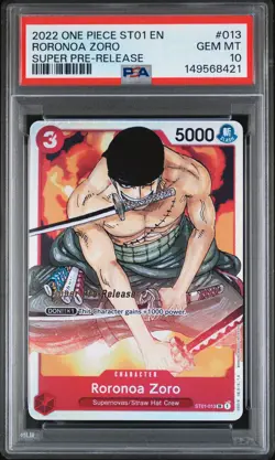 2022 ONE PIECE STARTER DECK ST01-STRAW HAT CREW #013 RORONOA ZORO PSA 10 - Image 1