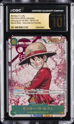 2025 ONE PIECE JPN CARRYING ON HIS WILL SR AA MONKEY D LUFFY CGC 10 PRISTINE - Image 1
