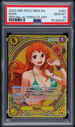 2026 ONE PIECE EB03-ONE PIECE HEROINES EDITION SPECIAL ALT ART #053 NAMI PSA 10 - Image 1