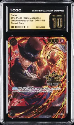 2025 ONE PIECE JAPANESE 3RD ANNIV SET SECRET RARE #OP07-118 SABO CGC 10 PRISTINE - Image 1