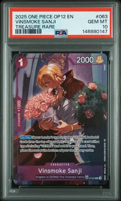 2025 ONE PIECE OP12-LEGACY OF THE MASTER TREASURE RARE VINSMOKE SANJI PSA 10 - Image 1