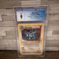 Pokemon Machamp Base Set 1st Edition Shadowless Holo CGC 9 Card 8/102 - Image 1
