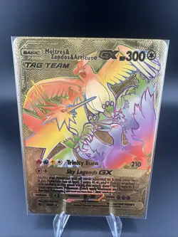 Pokemon Gold foil Rainbow Tag Team Moltres Zapdos Articuno Fan Art Display Card - Image 1