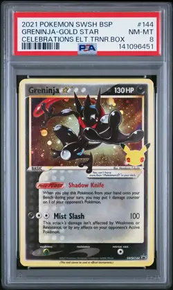 2021 POKEMON SWSH PROMO CELEBRATIONS ETB #144 GRENINJA-GOLD STAR PSA 8 - Image 1
